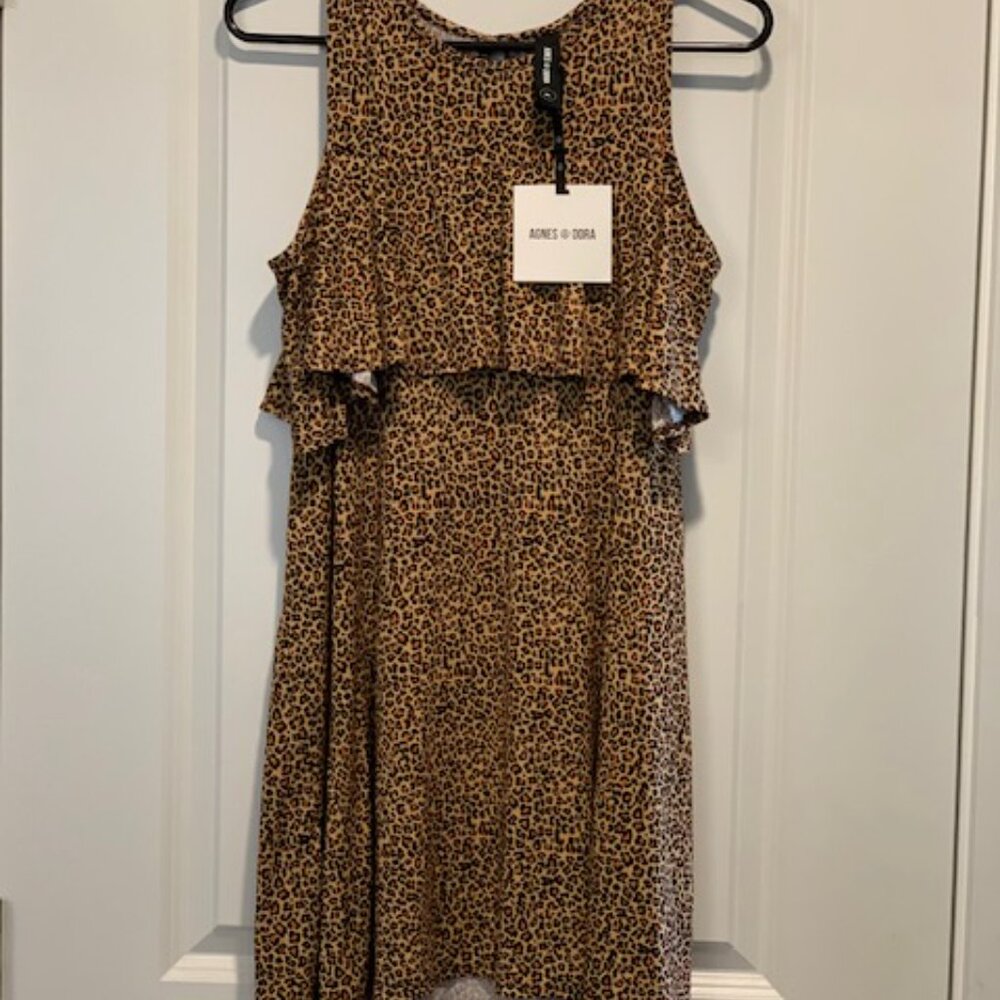 Agnes & Dora Leopard Print Cold Shoulder Tunic